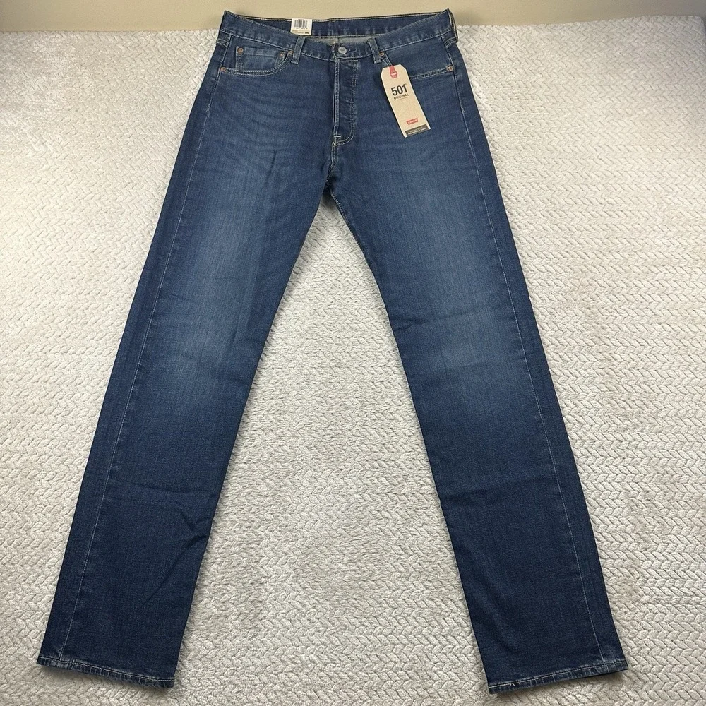NWT Levis 501 XX Mens 34x36 Button Fly Original Stretch Tall Denim Medium‎ wash